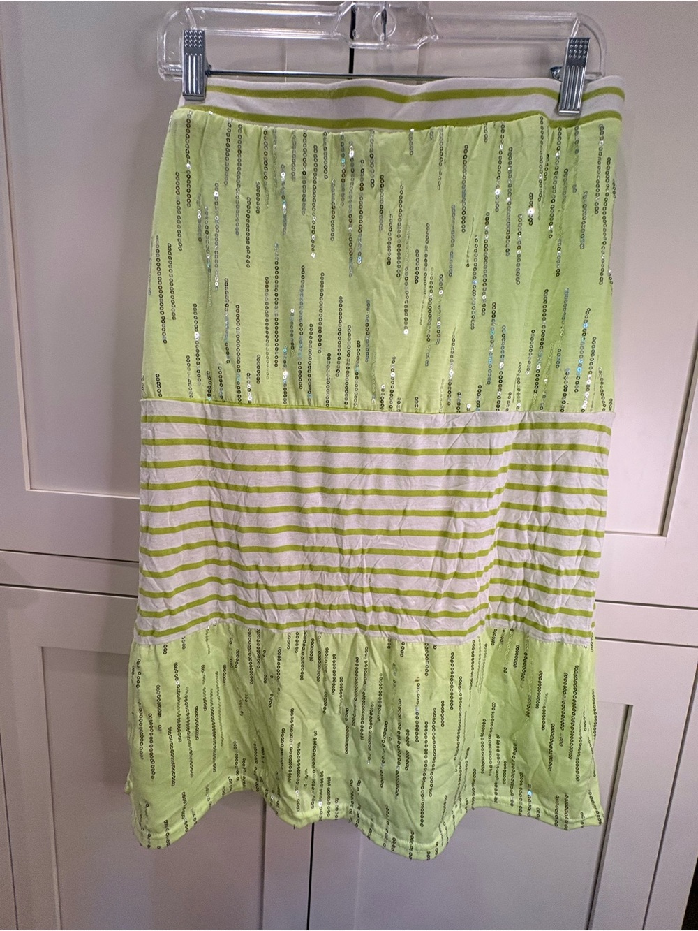 Women’s Lime Sequin Stripe Tiered Skirt